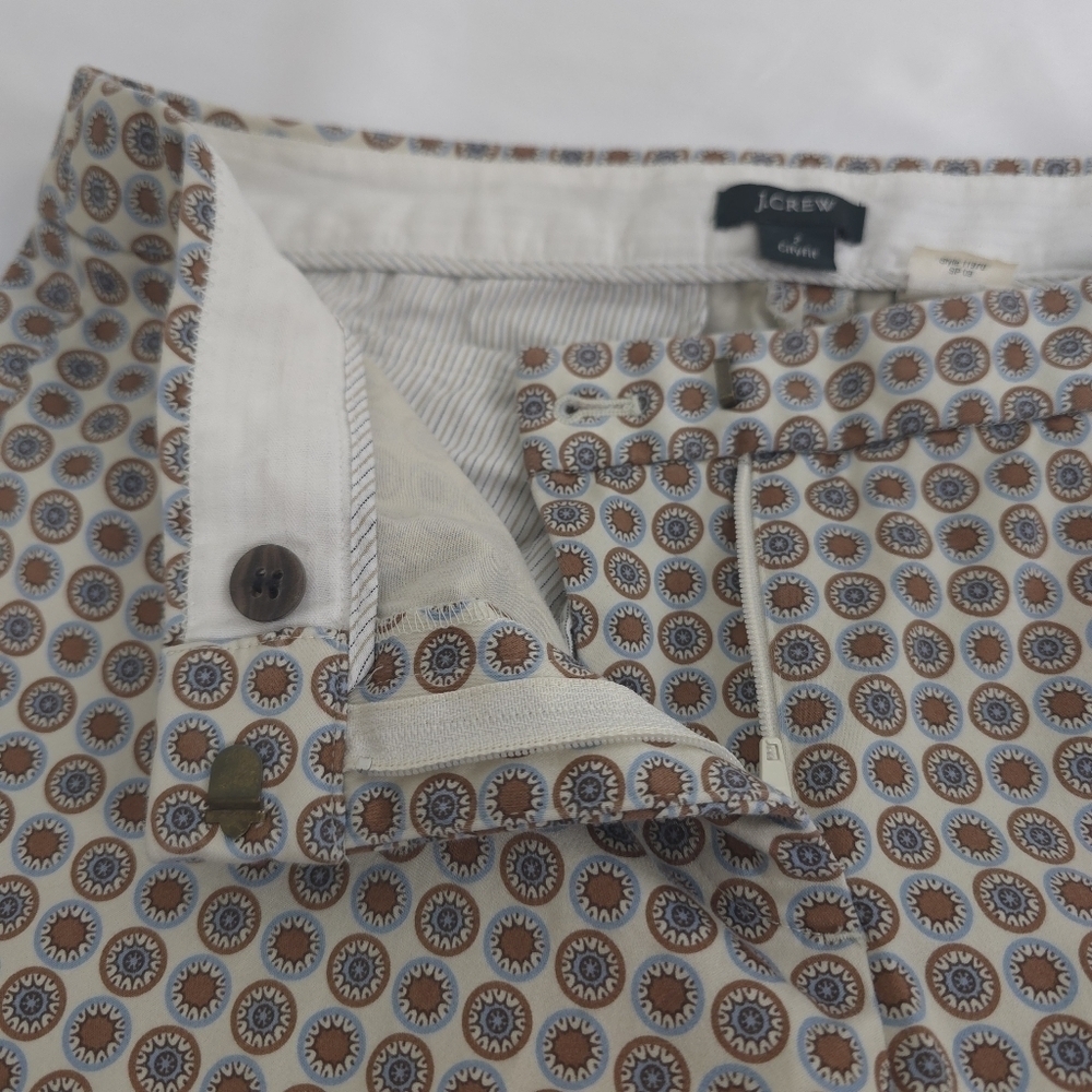 J.Crew City Fit Boho Print Pants Size 2 Cotton Sateen Straight Crop Brown - Picture 9 of 11